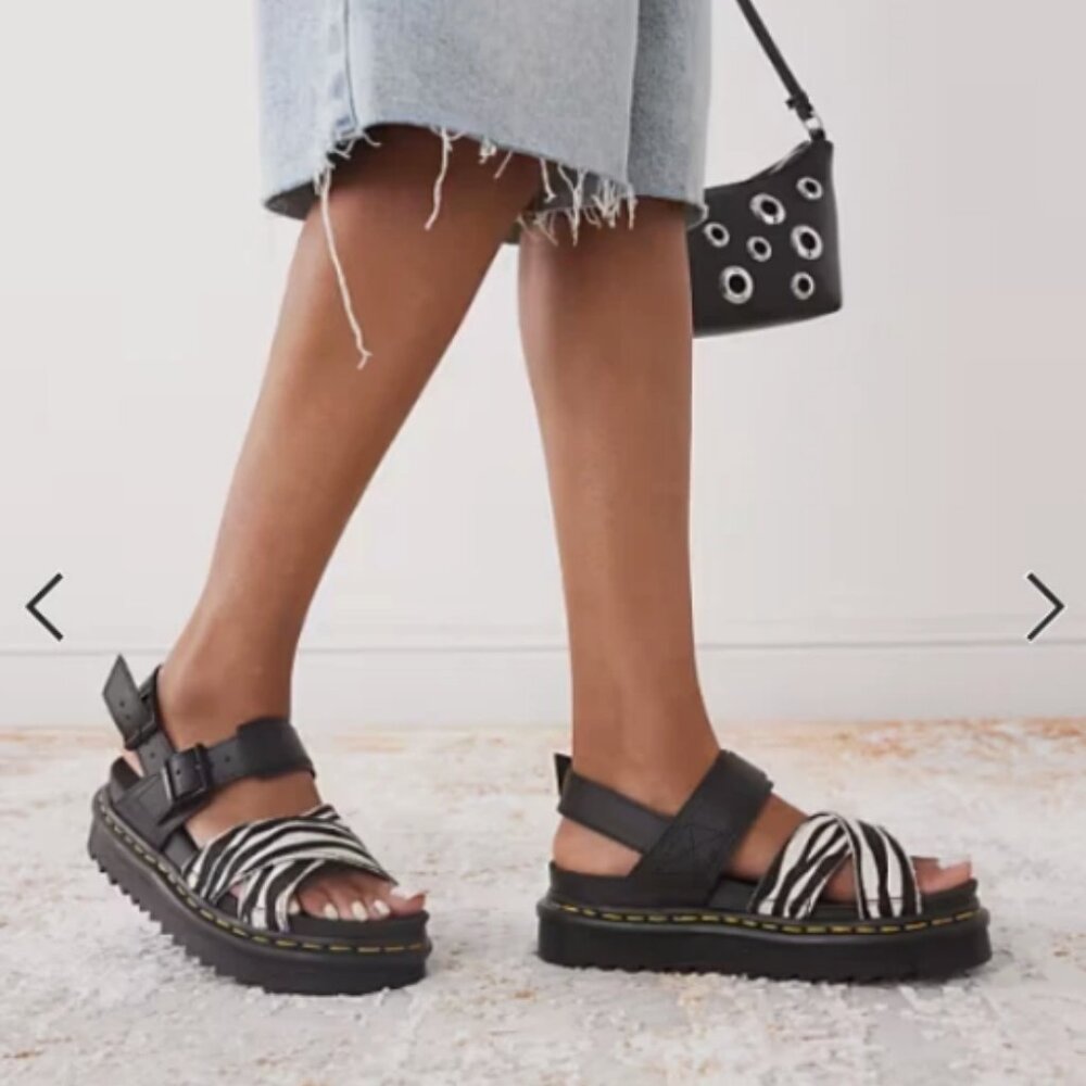 Dr. Martens Voss II Zebra Hair-on Sandals MSRP$190 HIGHLY RATED ! Chic & Cute